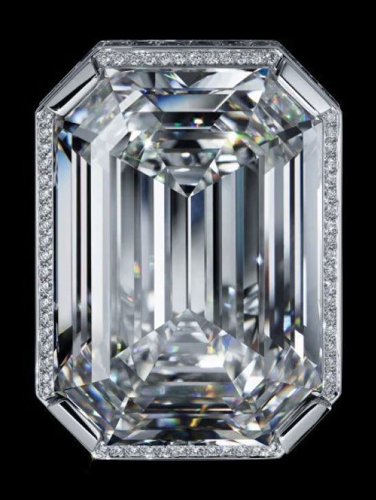 A large radiant cut rectangular diamond